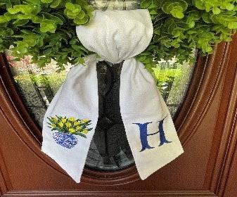 Personalized Chinoiserie Urn With Tulips Wreath Sash