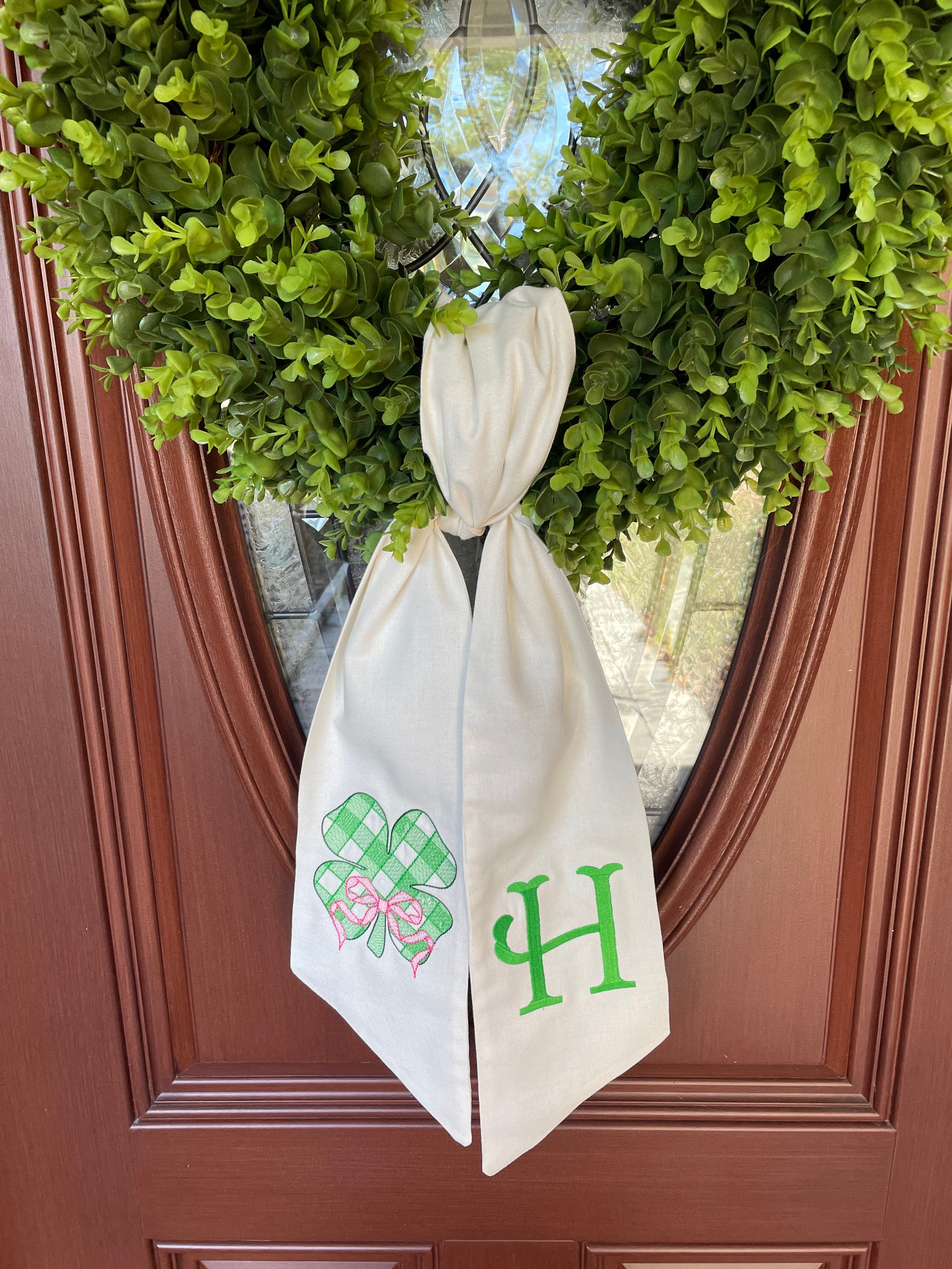 Embroidered St. Patrick's Day Wreath Sash With Initial