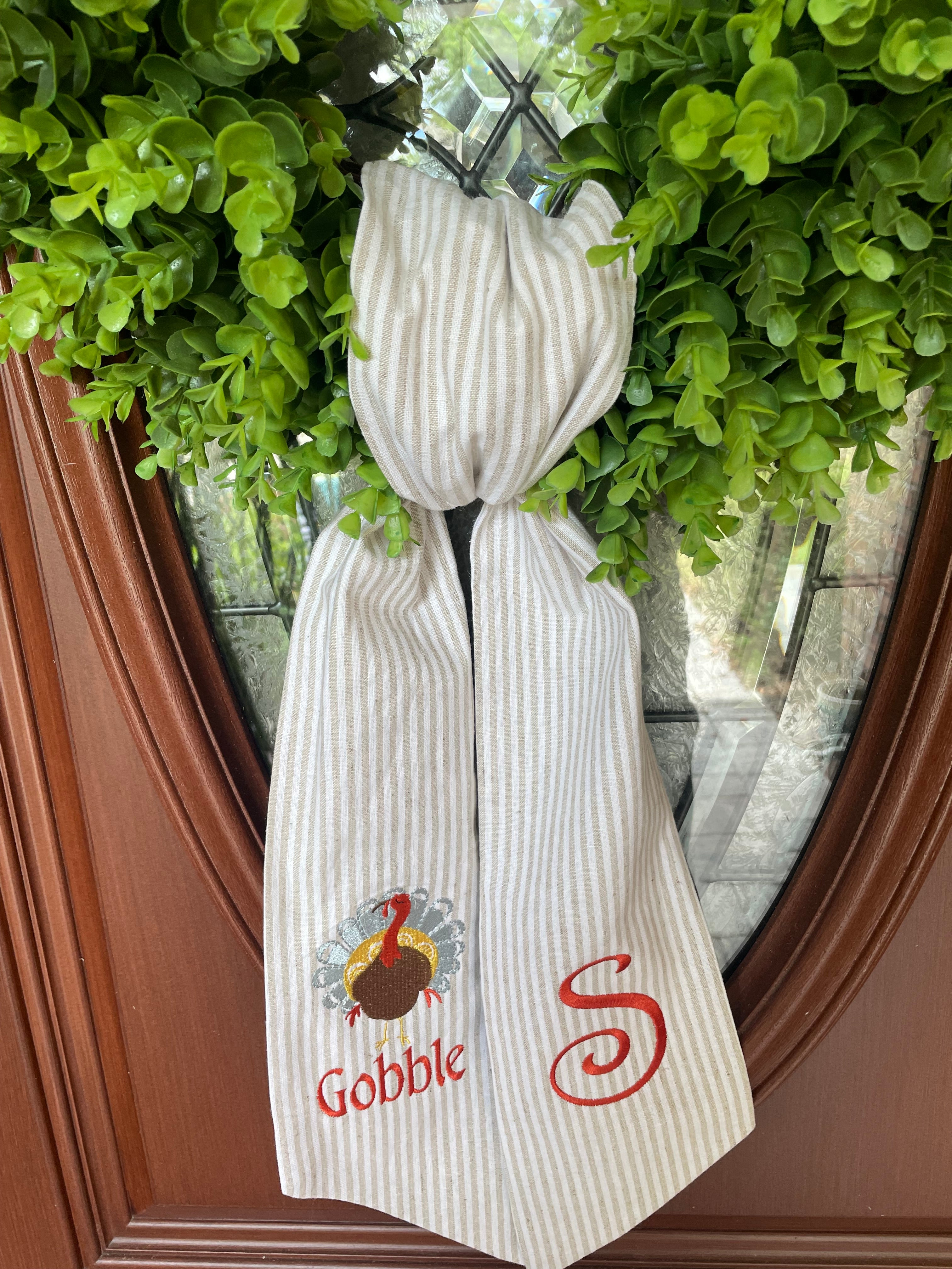 Beautiful, Personalized, Embroidered Thanksgiving Wreath Sash