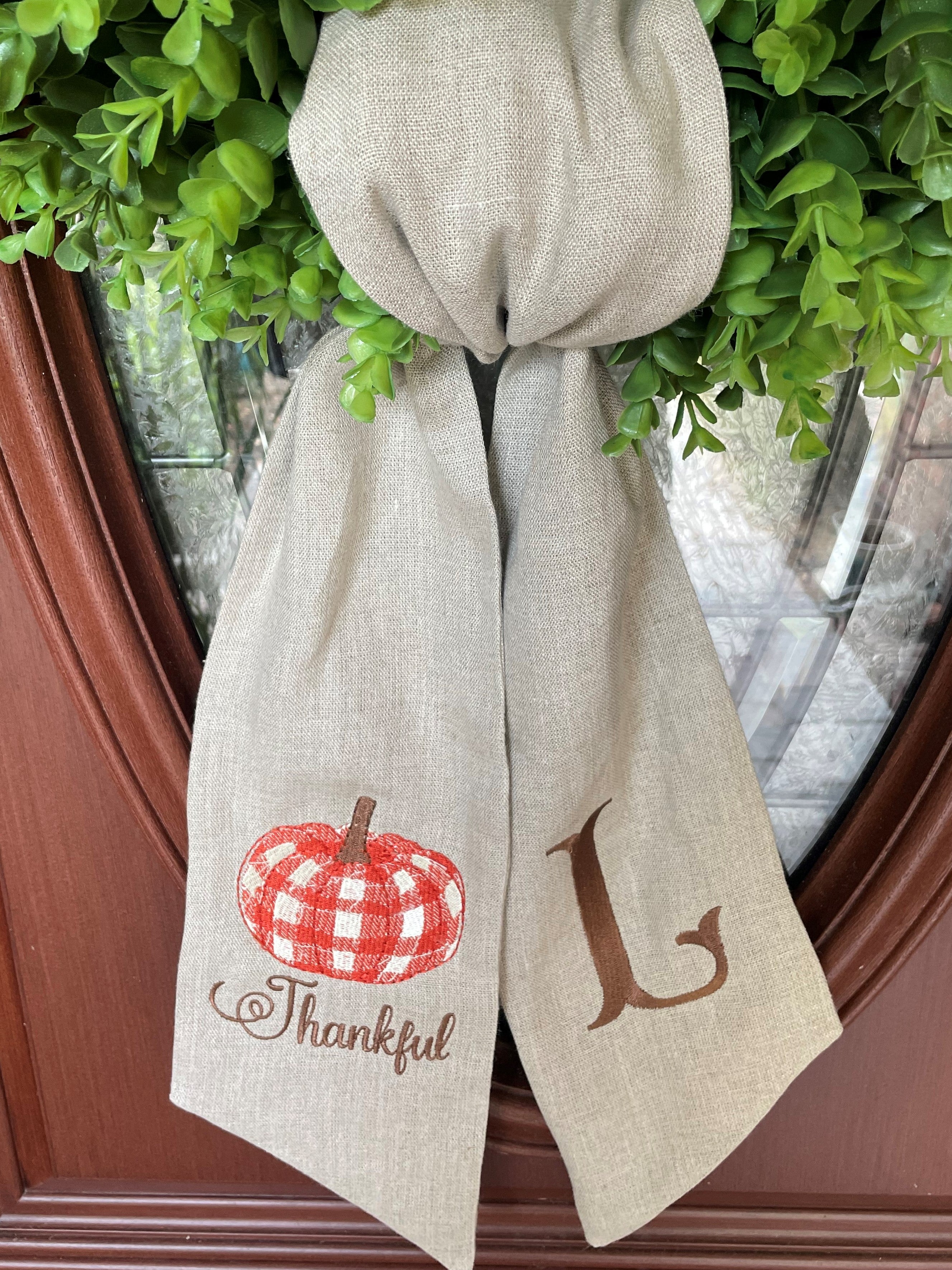 Personalized, Embroidered Fall/Thanksgiving Wreath Sash