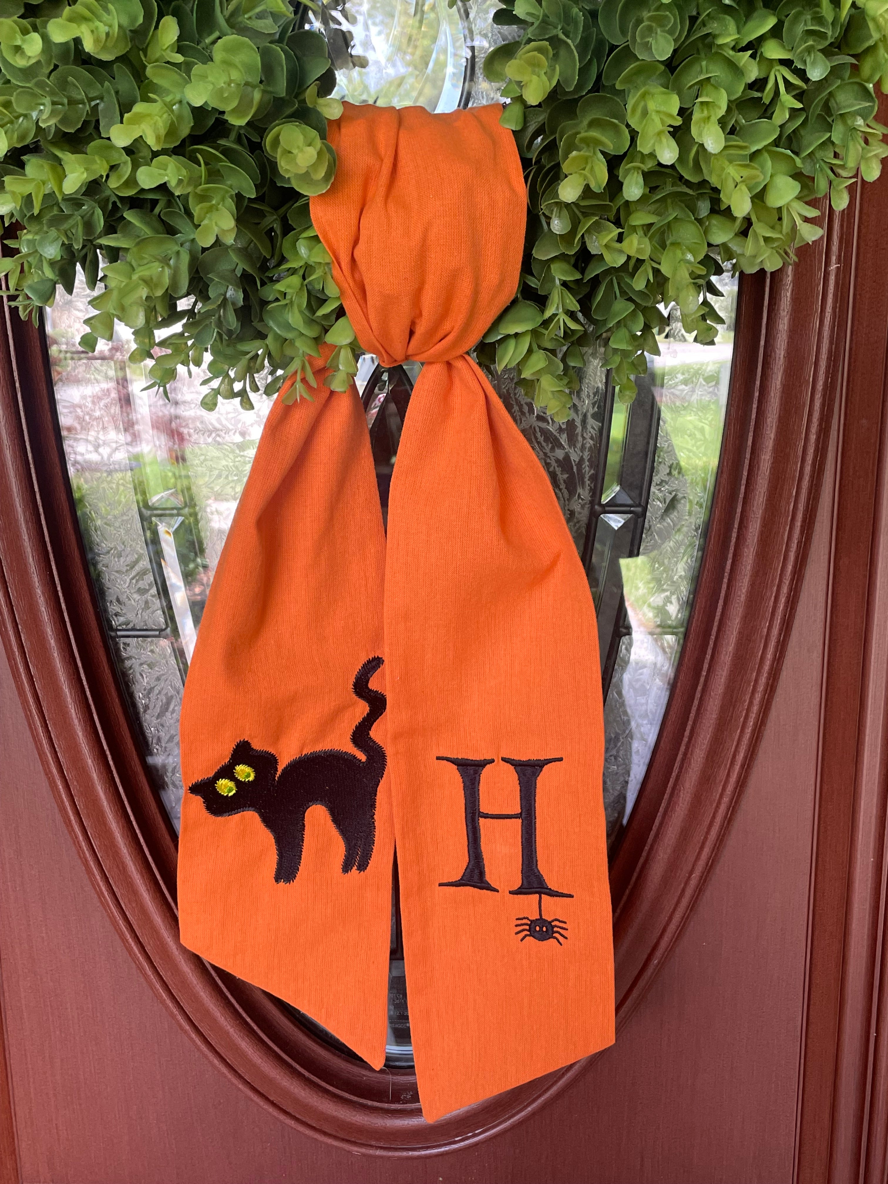 Personalized Halloween Black Cat Wreath Sash