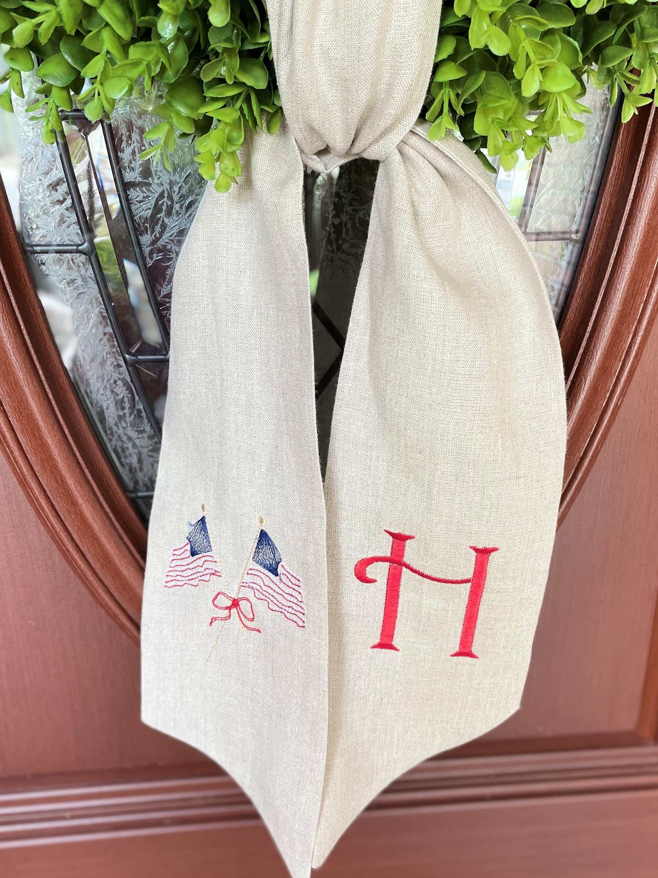 Personalized Double Flags Wreath Sash