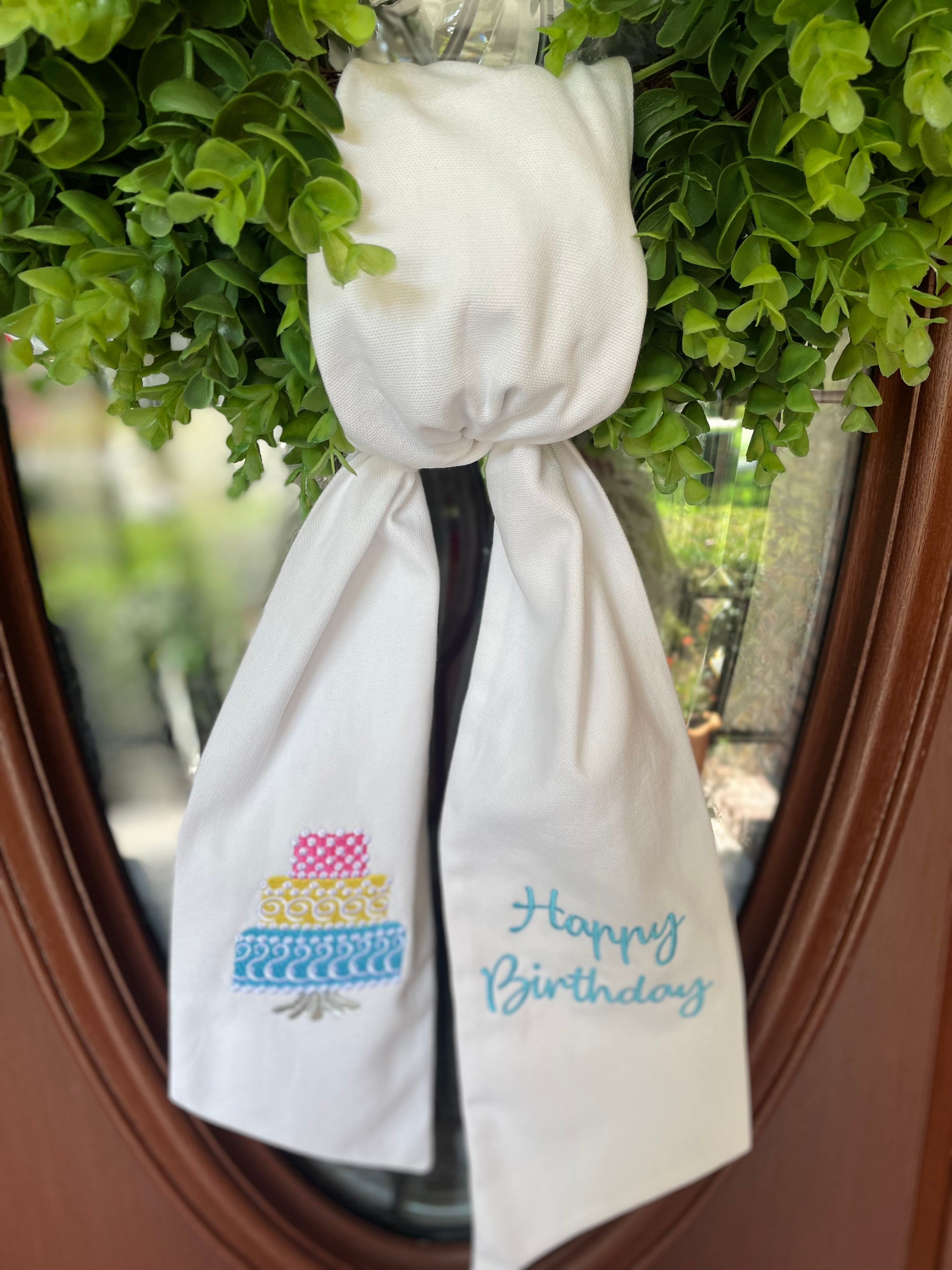 Embroidered Happy Birthday Wreath Sash