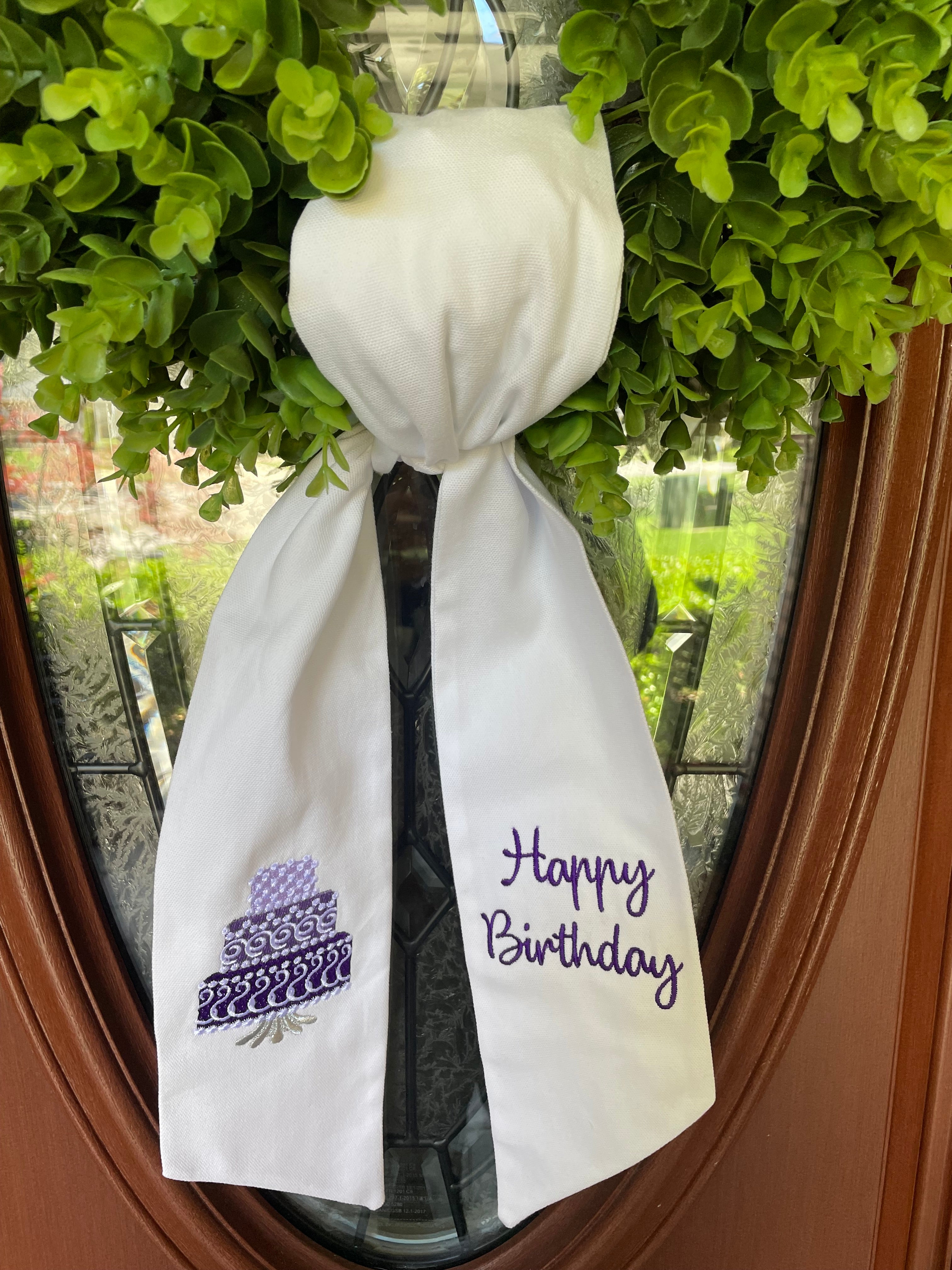 Embroidered Happy Birthday Wreath Sash