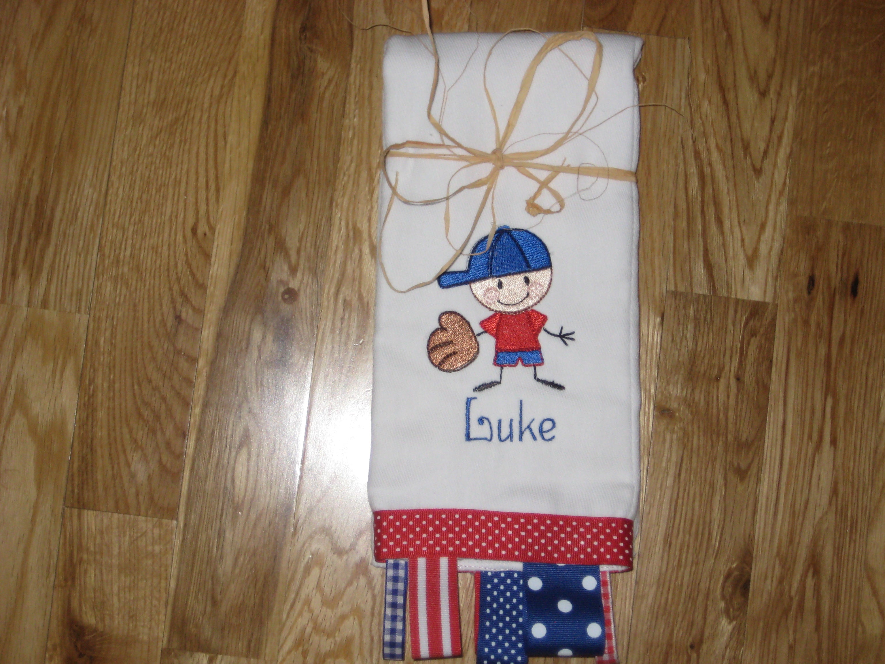 Personalized, Embroidered Little Baseball Player Burp Cloth