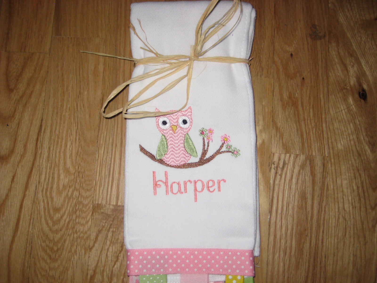 Personalized, Embroidered Little Owl Burp Cloth