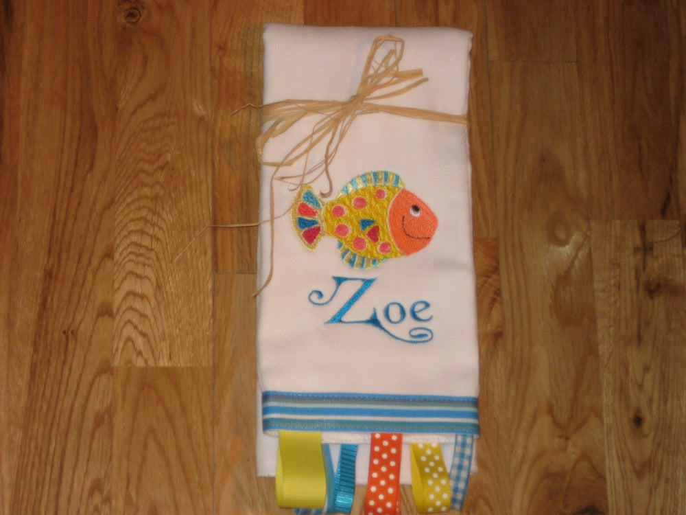Personalized, Embroidered Little Fish Burp Cloth
