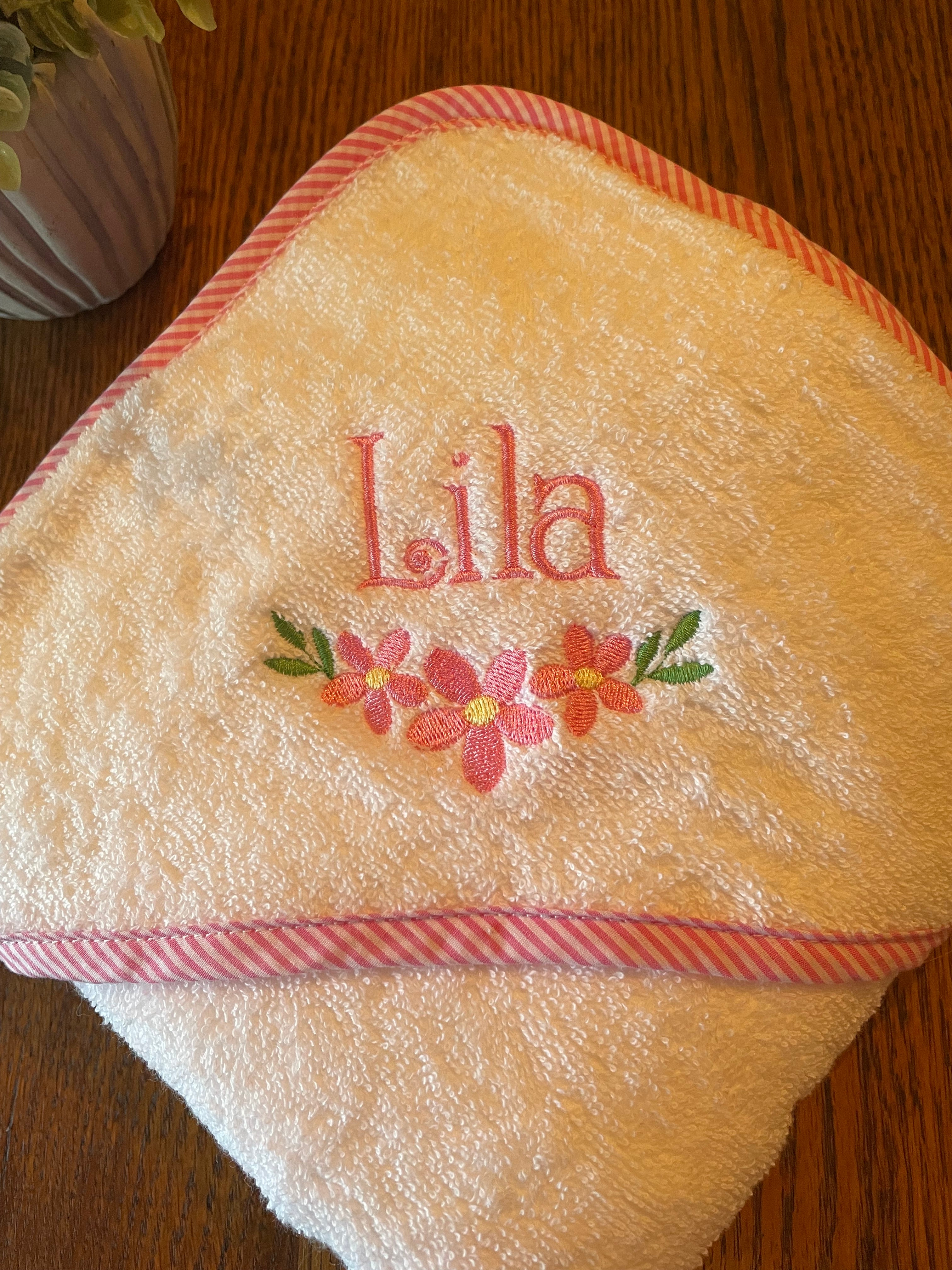 Personalized Embroidered Hooded Towel With Flowers
