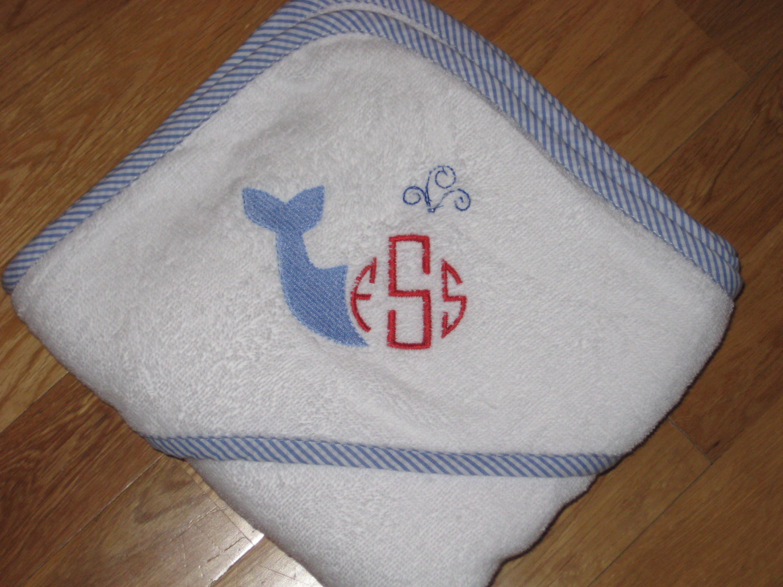 Personalized, Embroidered Nautical Whale Hooded Towel