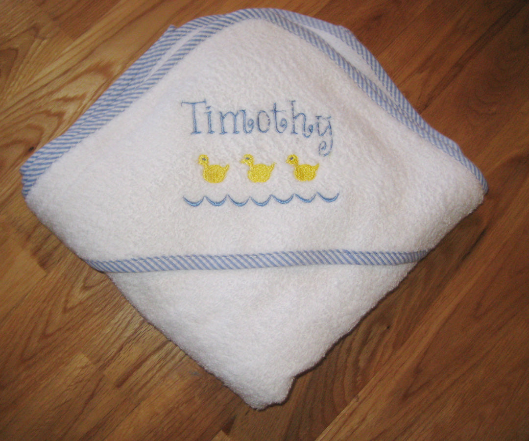 Gingham Trimmed Embroidered Hooded Towel