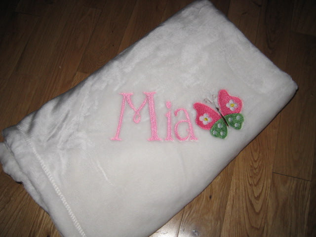 Embroidered, Personalized Baby Blanket with Name and Butterfly
