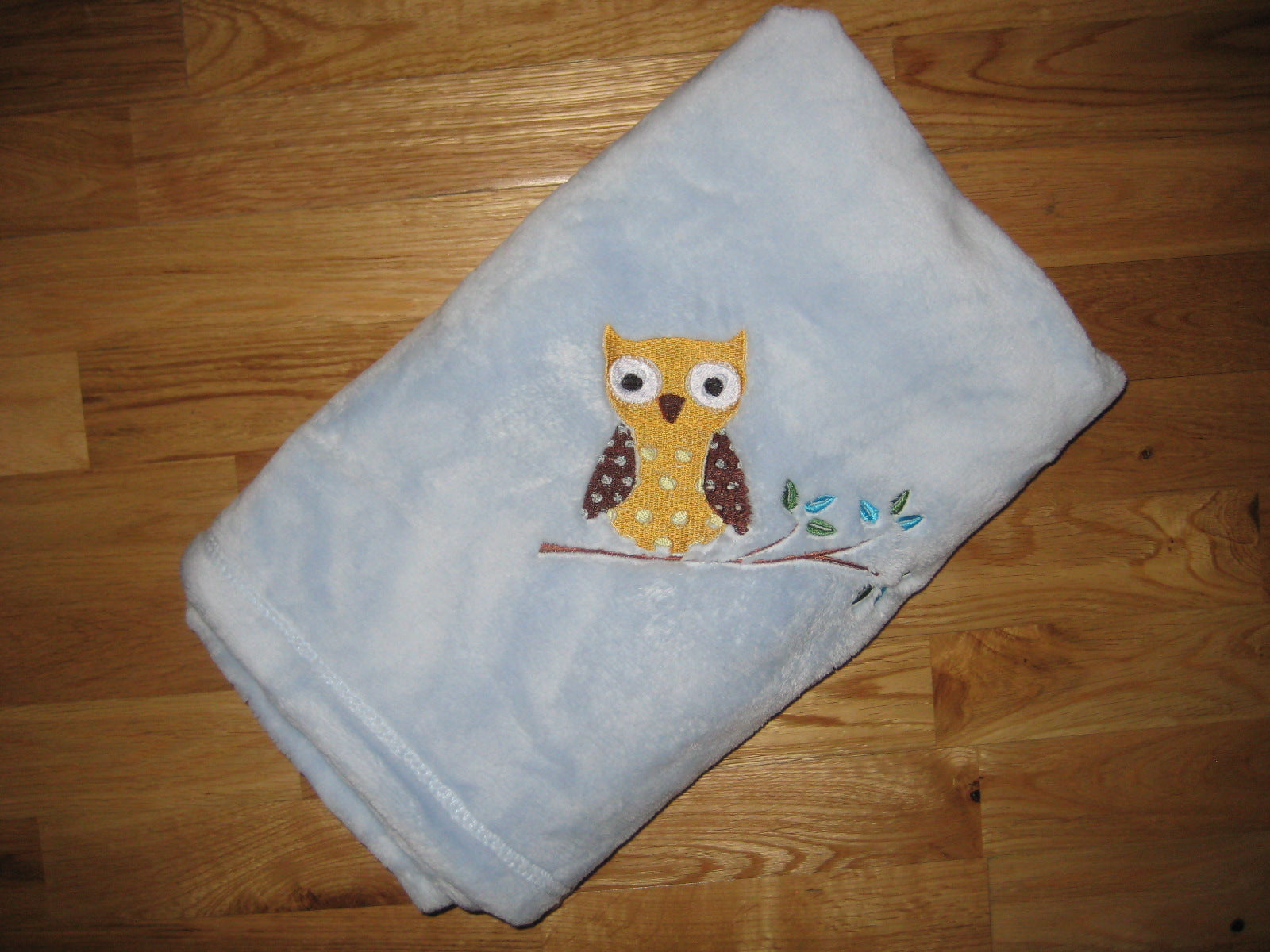 Embroidered Owl on Branch Baby Blanket – Optional Personalization