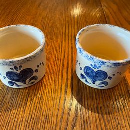 Vintage Signed Martha Cook Pottery - 2 Bowls - Beige With Blue Design