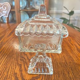 Vintage Pedestal Compote Jeanette Glass Wedding Box Candy Dish