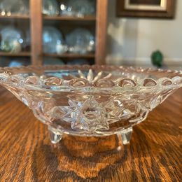 Vintage Footed Cut Glass Bowl With Scalloped Rim