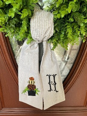 Personalized, Embroidered Pumpkin Topiary Wreath Sash